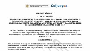 Coljuegos publishes project for Virtual sports wagers in Casinos