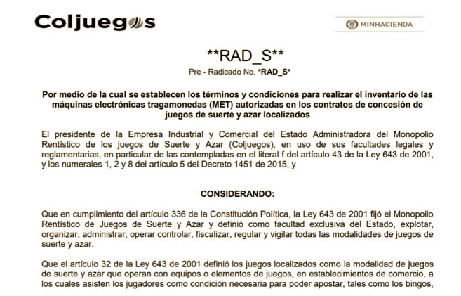 Coljuegos: starts new inventory procedures