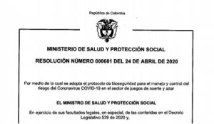 COVID-19 Colombian Biosafety protocol for the prevention in the gambling sector