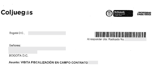 COLJUEGOS envia comunicaciones a operadores para visitas de Fiscalizacion