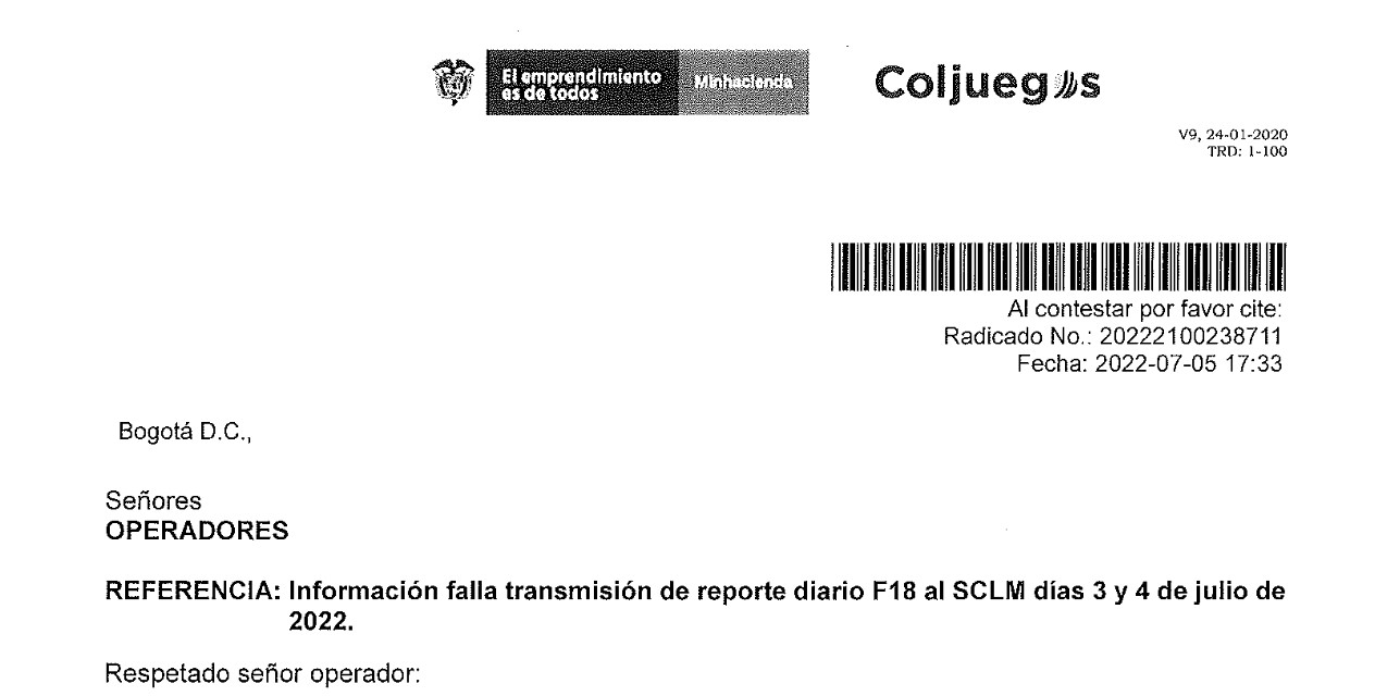 Coljuegos no sancionara por no transmisión días 2,3 y 4 de julio