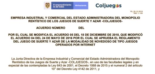 Coljuegos prorroga plazo para comentarios sobre juegos operados por Internet