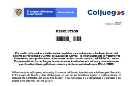 Coljuegos publica borrador con el que adiciona un nuevo elemento al sistema de prevención y control del lavado de activos
