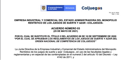 Coljuegos publicó el acuerdo 03 con el cual regula la modalidad de loto en línea