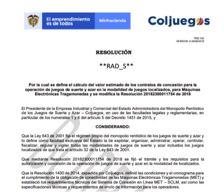 Coljuegos quiere cambiar el cálculo del valor estimado en contratos de Juegos Localizados