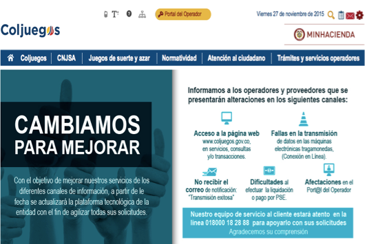 Coljuegos reporta alteraciones en su página web