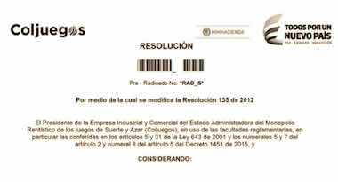 Coljuegos, vence hoy plazo para comentarios a  modificación de la Resolución 135 de 2012. Juegos Promocionales