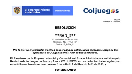 Compromiso de Pago con Coljuegos , aquí el borrador del acuerdo