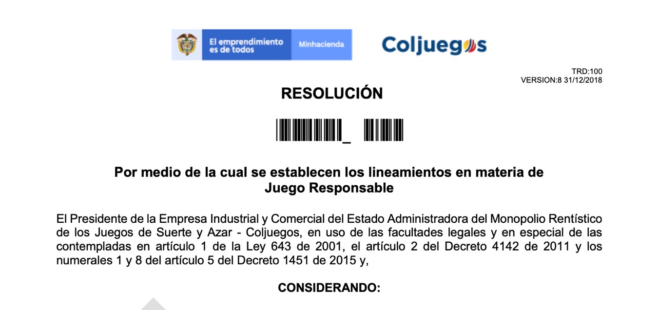 Juego Responsable, Coljuegos publica borrador resolución