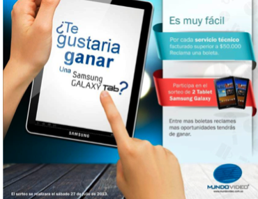MUNDO VIDEO SORTERA ESTE 27 DE JULIO, UNA SAMSUNG GALAXY TAB ENTRE SUS CLIENTES