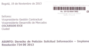Operador de Juegos Localizados, radica derecho de Peticion a Coljuegos