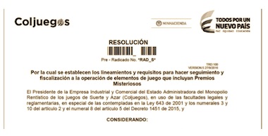 Premios Misteriosos Coljuegos publica Proyecto de resolucíón