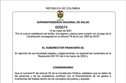 Tarifas para pago SuperSalud 2021