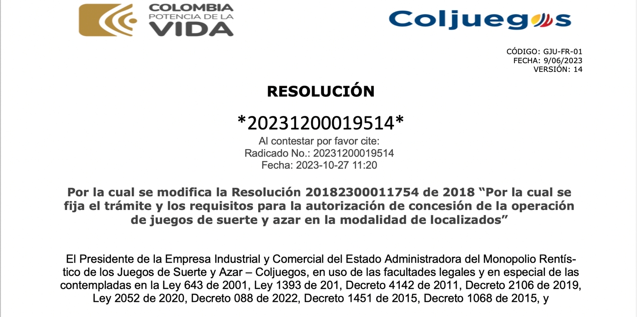 Coljuegos resuelve sobre uso de suelos para contratos existentes.