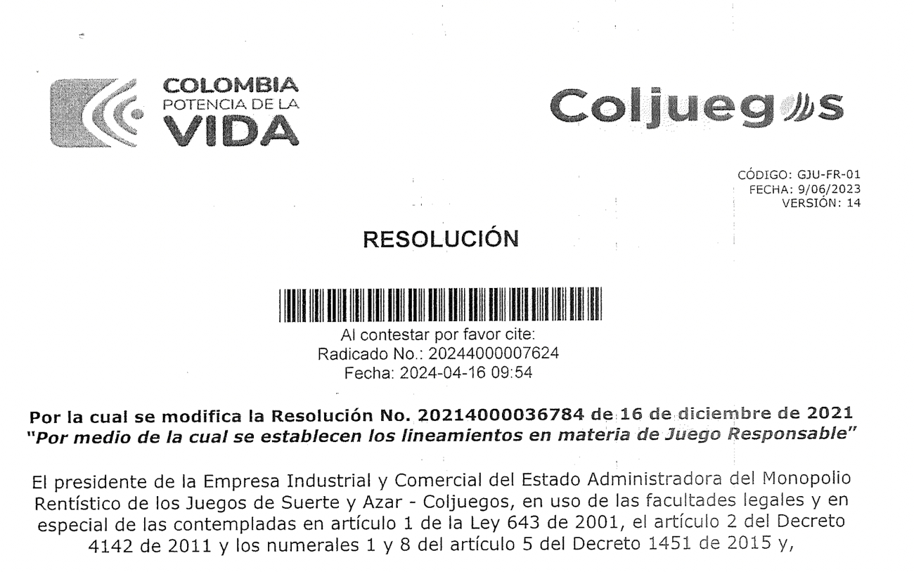Coljuegos amplía plazo para implementar juego responsable.
