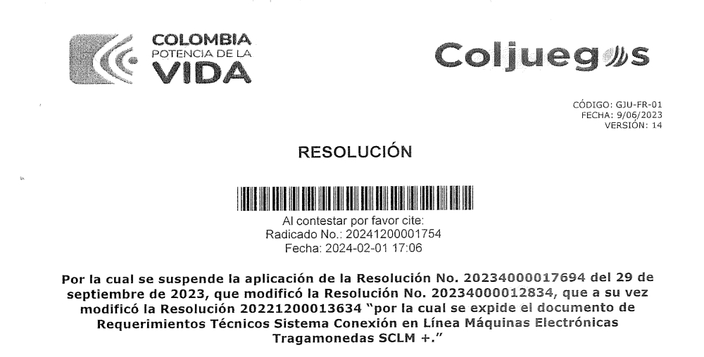 Coljuegos suspende SCLM+ no menos de seis meses