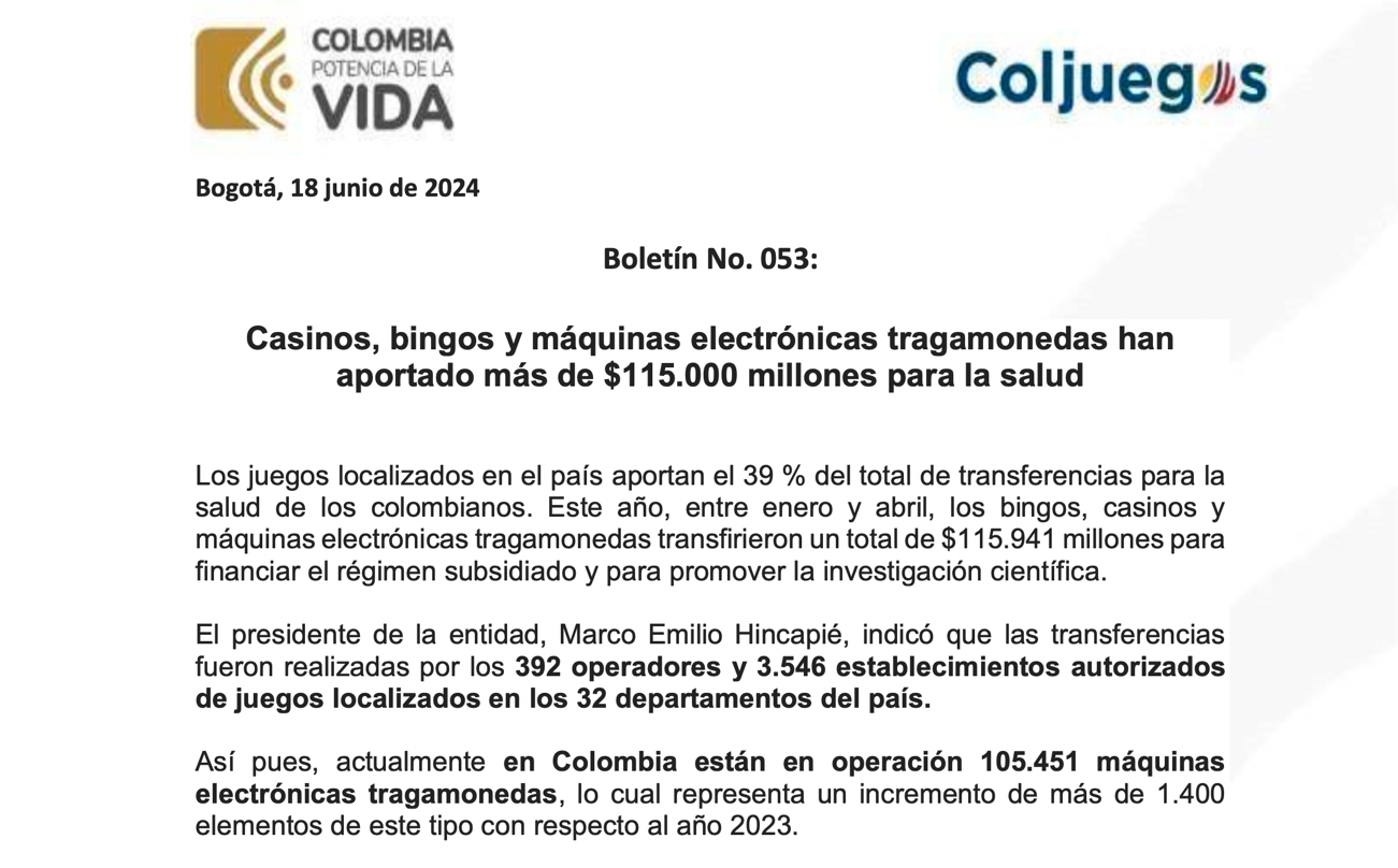 Juegos Localizados en su peor momento, solamente han aportado $115.000 millones para la salud. 