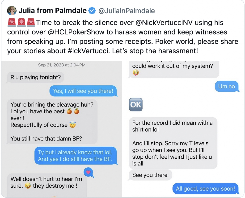 Scandal continues in poker family, Nick Vertucci accused of harassing women at his poker games.