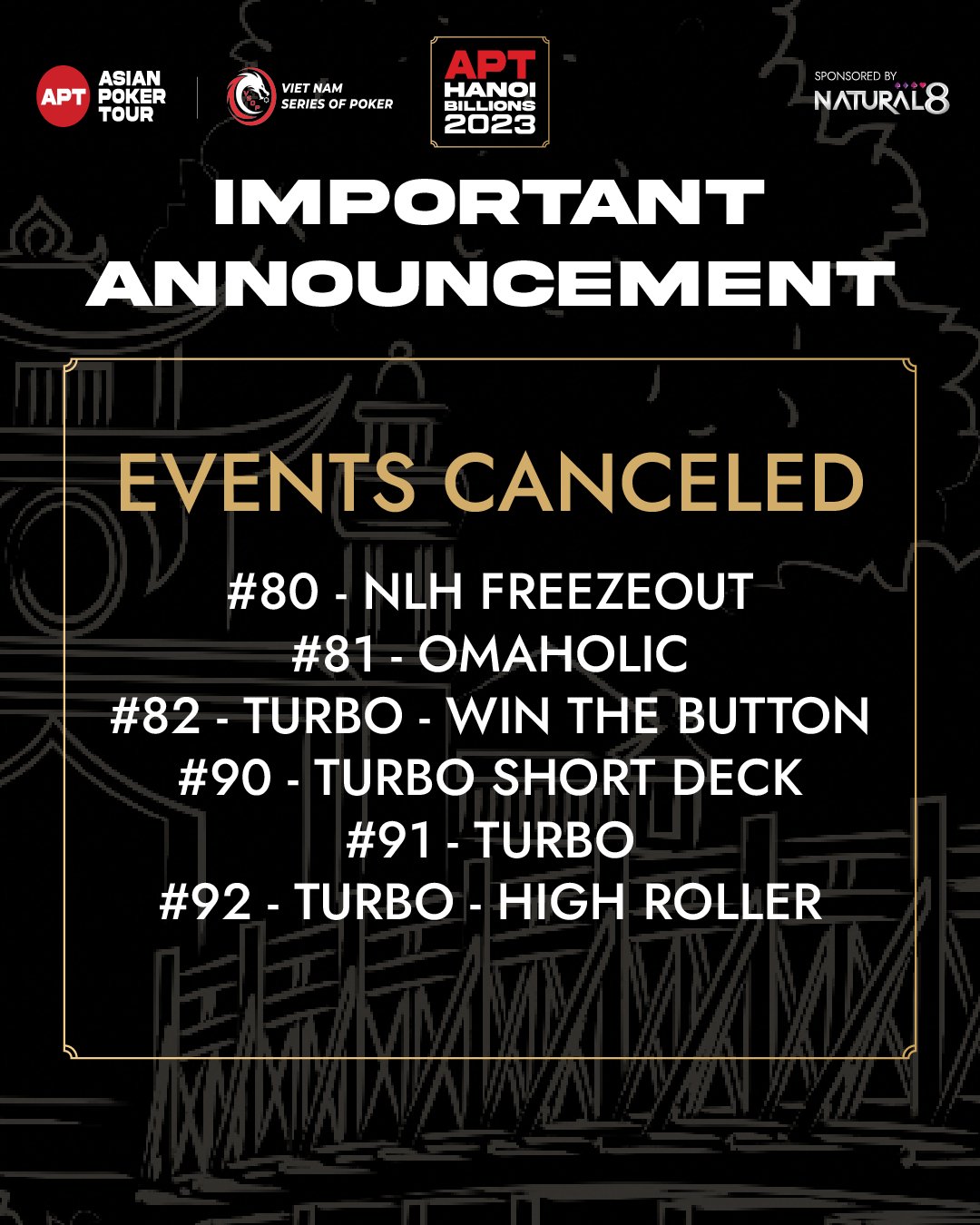 Still not explanations about why Asian Poker Tour was cancelled.