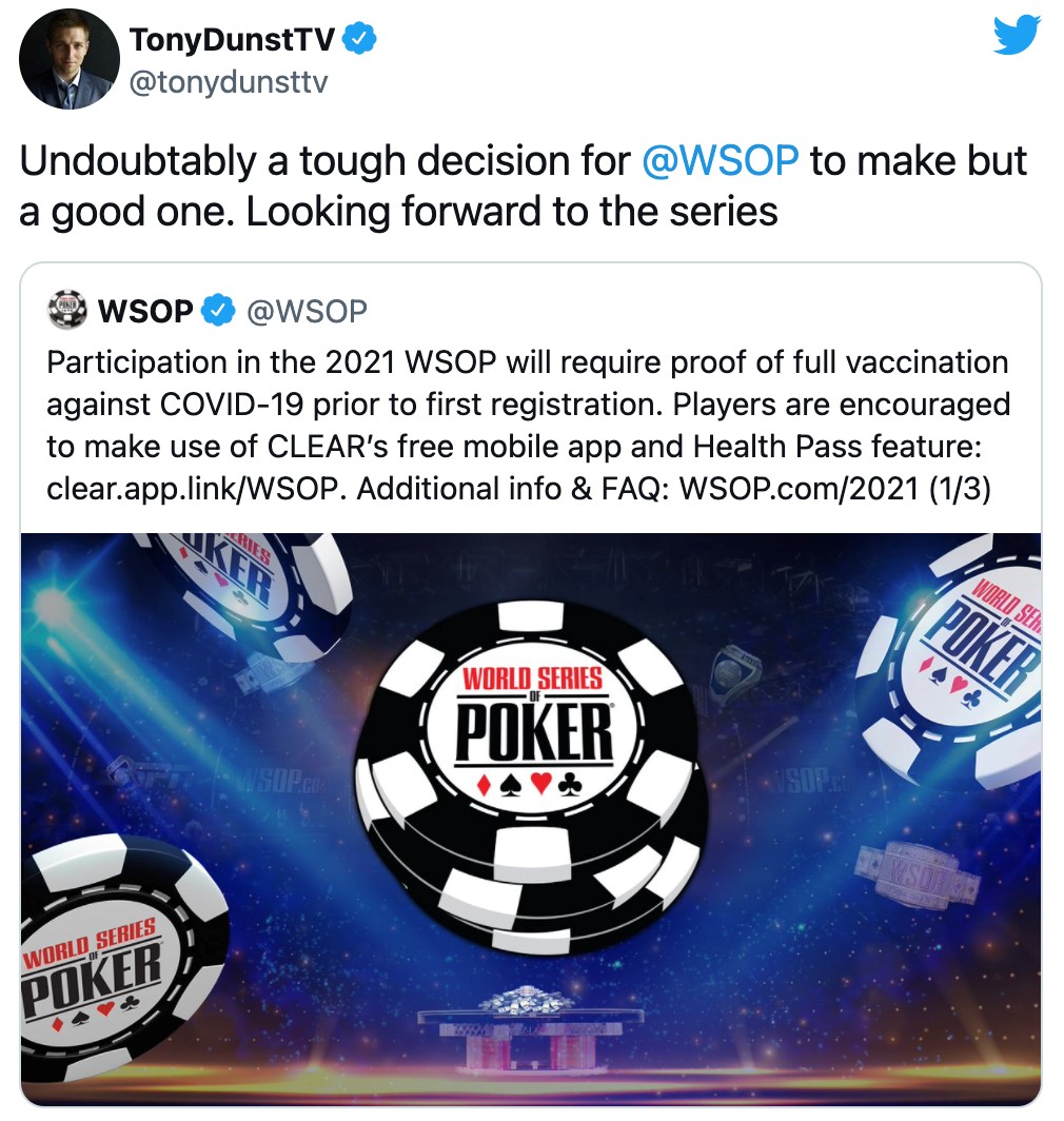 WSOP with a divided public due to vaccine decisions