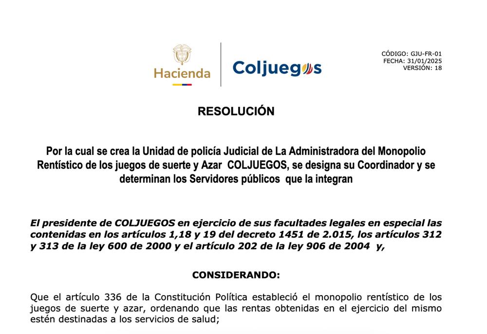 Coljuegos crea su propia Policía Judicial, viene con todo; a la espera de comentarios