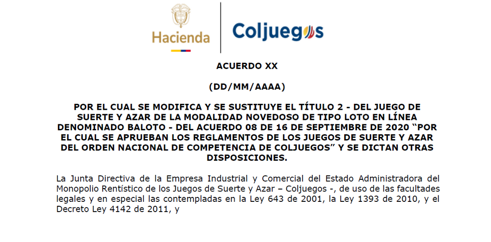 Coljuegos propone modificaciones para licitación del Baloto 2027
