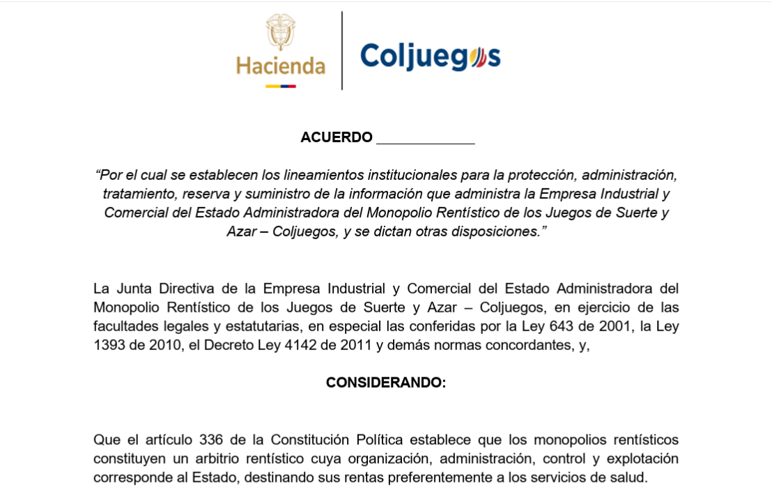 Coljuegos propone blindar información financiera de operadores